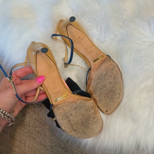 Image of RARE Authentic Dolce & Gabbana Vintage Denim & Leather Kitten Heels - Size 8/8.5