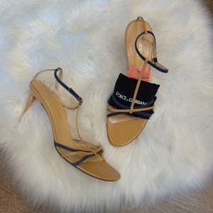 Image of RARE Authentic Dolce & Gabbana Vintage Denim & Leather Kitten Heels - Size 8/8.5