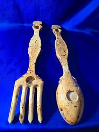 Image 9 of Vintage Handmade Ceramic Spoon and Fork Wall Art Plaque