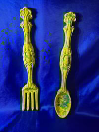 Image 8 of Vintage Handmade Ceramic Spoon and Fork Wall Art Plaque