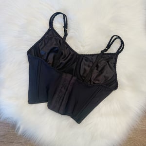 Image of Size 34A/32B - Vintage Oscar de la Renta Designer Simple Black Satin Bustier