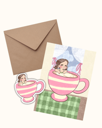 Image 1 of Girl in a Teacup Postcard + Sticker Bundle 