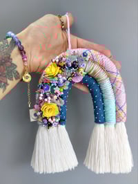 Image 1 of Embellished Macrame Rainbow Wallhanging (#1)