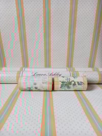 Image 1 of 1980s Vintage Laura Ashley Wallpaper Rolls -  'Louise' Cottagecore Polka Dot Stripe - (set of 3)