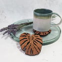 Monstera Leaf Drinks Coasters, wooden coasters with gift box. 
