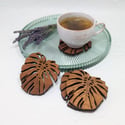 Monstera Leaf Drinks Coasters, wooden coasters with gift box. 