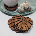 Monstera Leaf Drinks Coasters, wooden coasters with gift box. 
