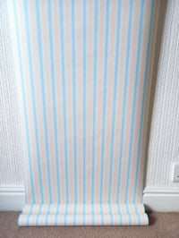 Image 2 of 1990s Vintage Primrose Wallpaper Rolls - Candy Stripes 80s Beach Seaside Coastal Blue - (Set of 2)