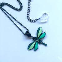 Image 2 of Mint Green Enamel Bronze Dragonfly Necklace