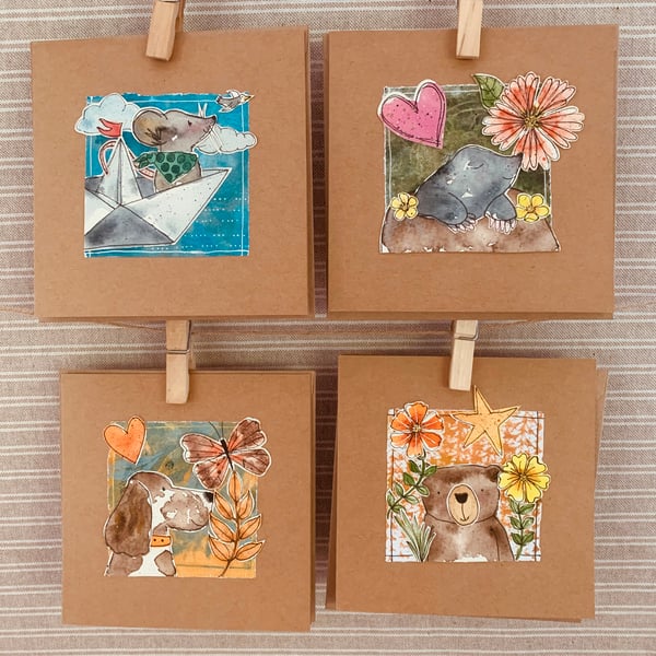 Image of 4 Hand Painted Cards #B7