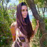 Image 4 of Brown Forest Leaves Paisley Dress With Scarf  - S/M/L/XL