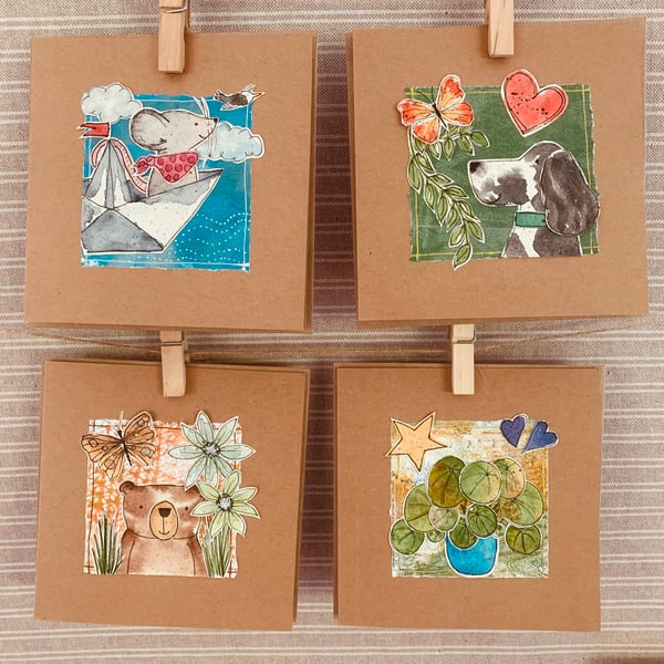 Image of 4 Hand Painted Cards #B8