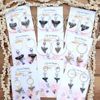 Image 1 of Small and Medium Hoop Fossilized Shark Tooth Earrings | Shark Tooth Dangle Earrings