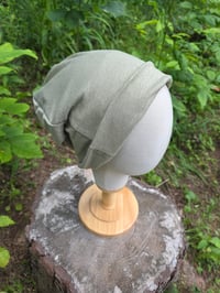 Image 1 of Large-XXL Linen Beanie Hat in Sage Green