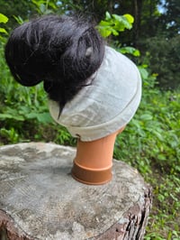 Image 3 of Linen Cinch & Snap Ponytail Beanie - Ivory
