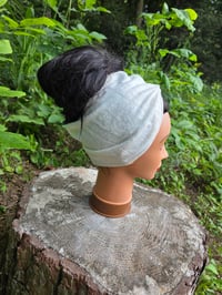 Image 1 of Linen Cinch & Snap Ponytail Beanie - Ivory