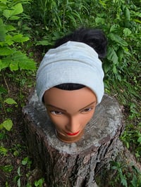 Image 2 of Linen Snappy Ponytail Beanie in Ivory
