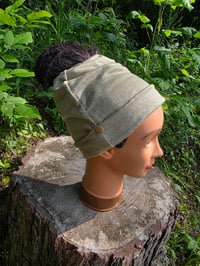 Image 1 of Linen Snappy Ponytail Beanie in Sage Green 