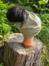 Image 3 of Linen Snappy Ponytail Beanie in Sage Green 