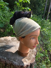 Image 3 of Linen Cinch & Snap Ponytail Hat in Sage Green 