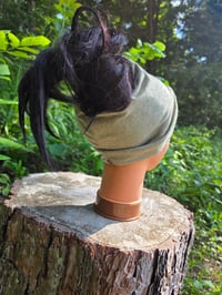 Image 4 of Linen Cinch & Snap Ponytail Hat in Sage Green 