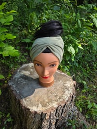 Image 2 of Linen Cinch & Snap Ponytail Hat in Sage Green 