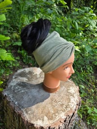 Image 1 of Linen Cinch & Snap Ponytail Hat in Sage Green 