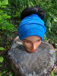 Image 2 of Linen Snappy Ponytail Hat in Denim Blue