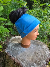 Image 1 of Linen Snappy Ponytail Hat in Denim Blue