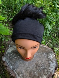 Image 2 of Linen Snappy Ponytail Hat in Black 