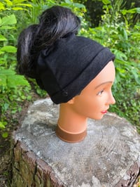 Image 1 of Linen Snappy Ponytail Hat in Black 