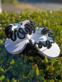 Image 1 of Arctic Ice Elegance – Hand-Crocheted Flip-Flops (White Base, Sizes 5–10)