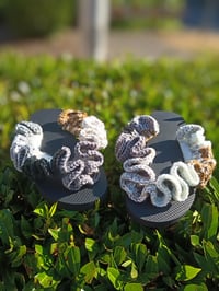 Image 4 of Golden Roots – Crocheted Eagle Gold Flip-Flops (Black Base, Sizes 5–10)