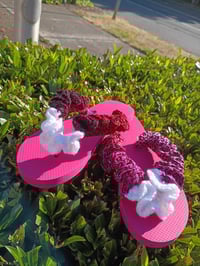 Image 3 of Strawberry Jam Vibes – Hot Pink Crocheted Flip-Flops (Sizes 5–10)