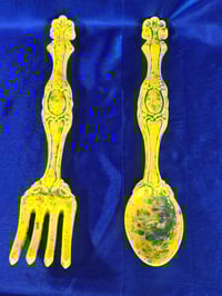 Image 1 of Vintage Handmade Ceramic Spoon and Fork Wall Art Plaque