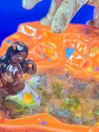 Image 5 of Ceramic Handmade Bear with Fish i/Mermaid in Pond