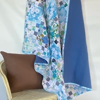 Image 5 of Cobalt Treasure Handmade Quilt Upcycled Vintage Fabrics & Wool Blanket
