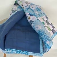 Image 4 of Cobalt Treasure Handmade Quilt Upcycled Vintage Fabrics & Wool Blanket