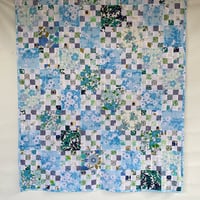 Image 2 of Cobalt Treasure Handmade Quilt Upcycled Vintage Fabrics & Wool Blanket