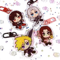 Image 1 of Final Fantasy VII Rebirth. Cloud, Sephiroth, Tifa and Aerith keychains!