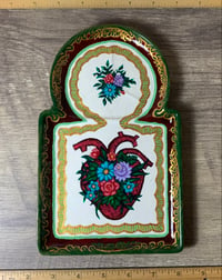Image 1 of Heart Paper Mache Tray - Green and White