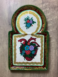 Image 2 of Heart Paper Mache Tray - Green and White