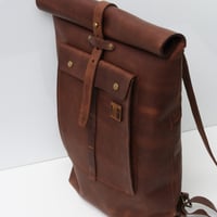Image 5 of Roll Top Bike Bag 15" textured vintage brown