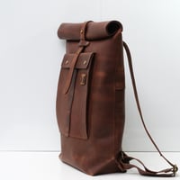 Image 4 of Roll Top Bike Bag 15" textured vintage brown