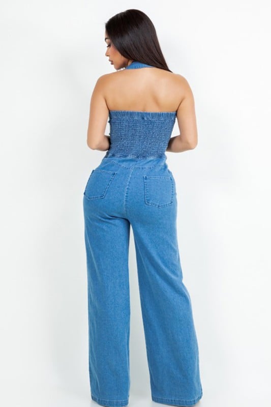 Image of Halter Denim Jumpsuit 