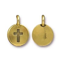2 Cross Charm Religious Antique Gold Cross Charms TierraCast Lead Free Pewter 17mm x 12mm 2 charms F
