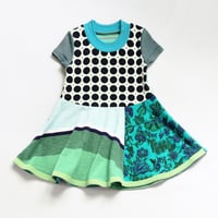 Image 1 of greens polka dots pocket graphic mix prints 3T courtneycourtney dress short sleeve twirly dress bold