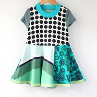 Image 4 of greens polka dots pocket graphic mix prints 3T courtneycourtney dress short sleeve twirly dress bold