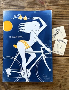 Image of "Maillot Jaune" handmade linocut & cyanotype art print