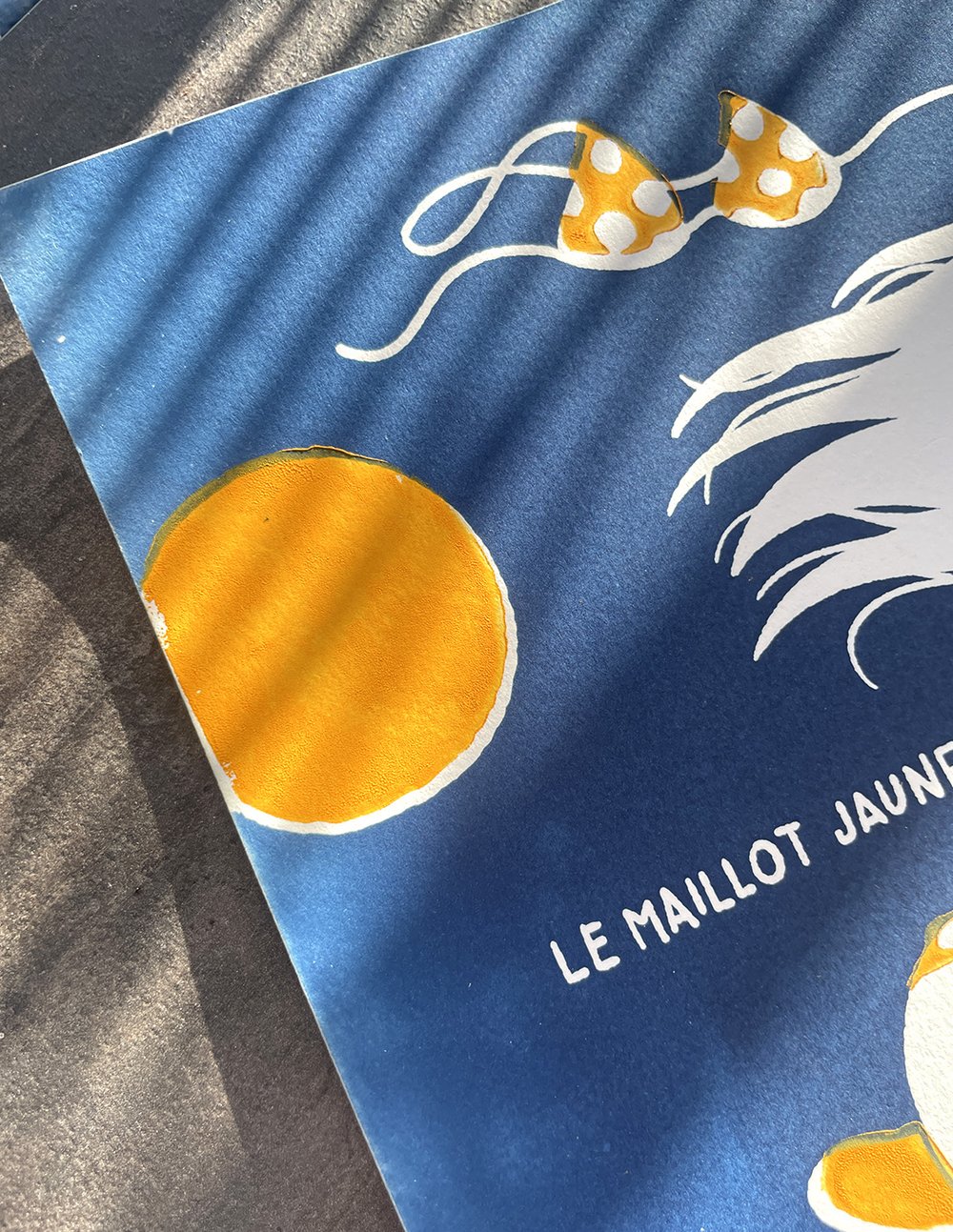 Image of "Maillot Jaune" handmade linocut & cyanotype art print